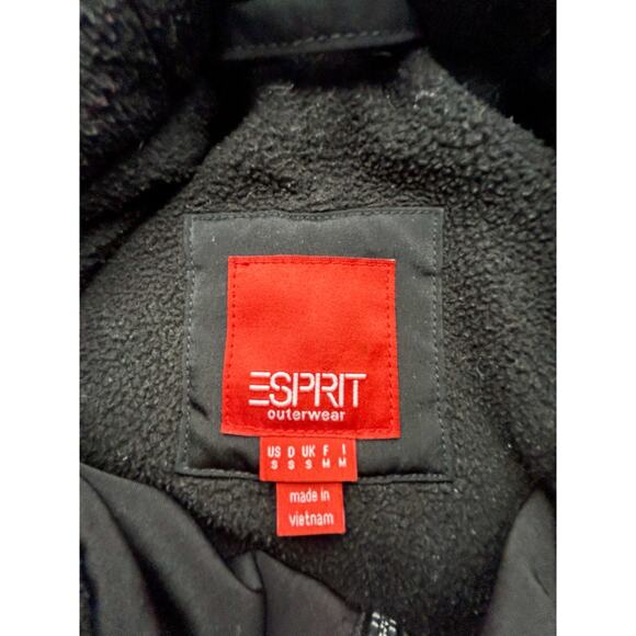 Esprit Jacket Womens Small Black Quilted Hooded Fleece Lined Coat Pockets - Picture 2 of 9